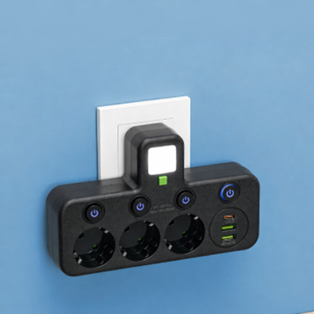PlugMaster Connect - Intelligente stekkerdoos met USB-poorten + nachtlamp