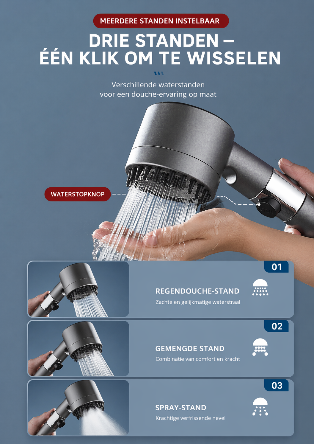 AquaForce Pro - Alles-in-één 4-in-1 douchekop voor comfort en verzorging