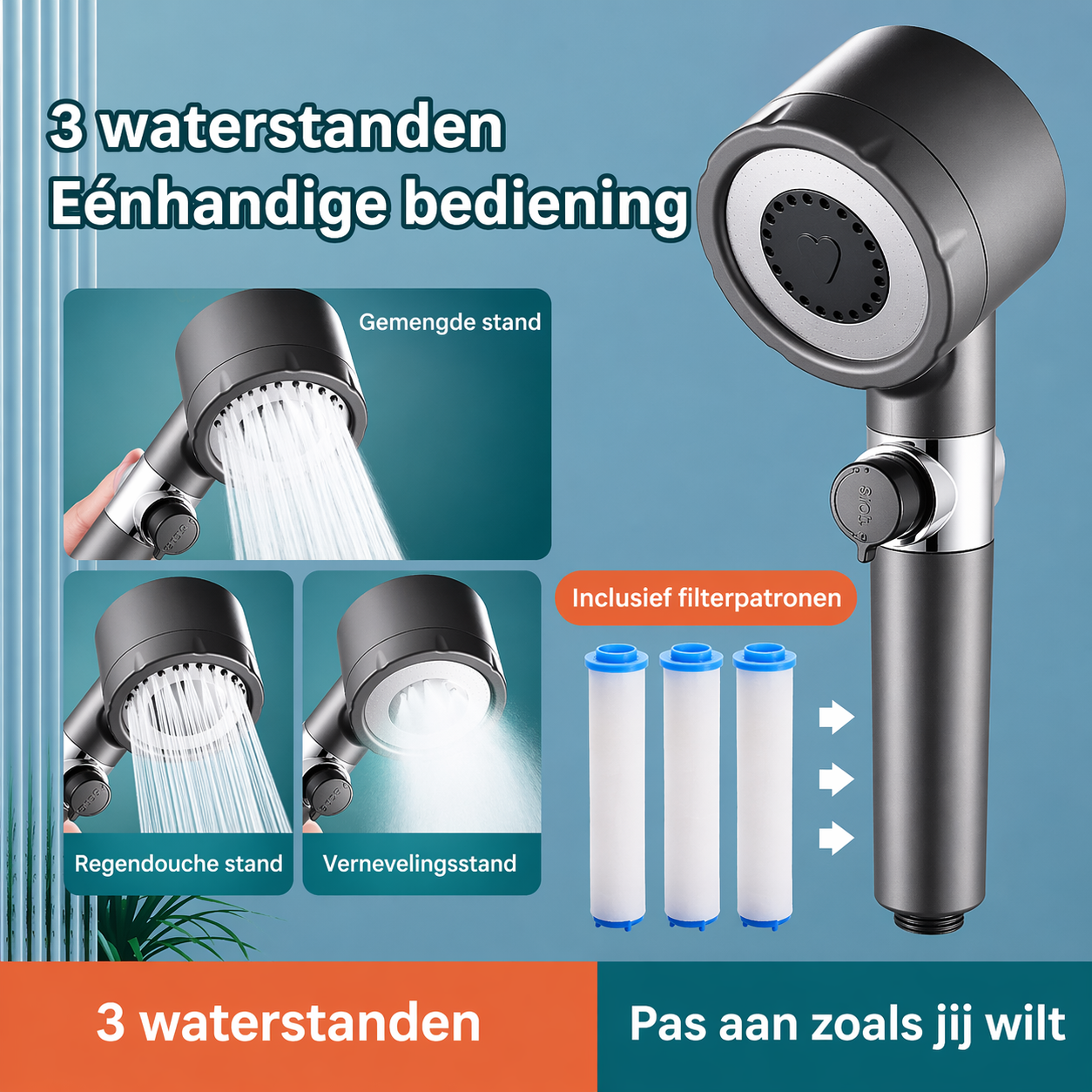 AquaForce Pro - Alles-in-één 4-in-1 douchekop voor comfort en verzorging