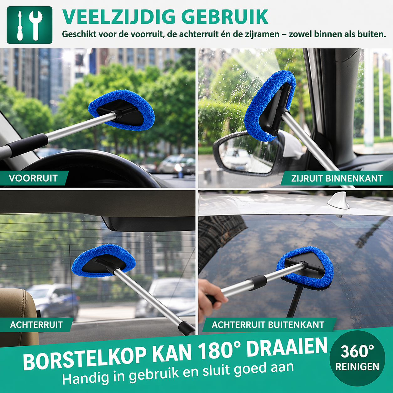 EasyReach Ruitenreiniger – uitschuifbaar en 180° draaibaar