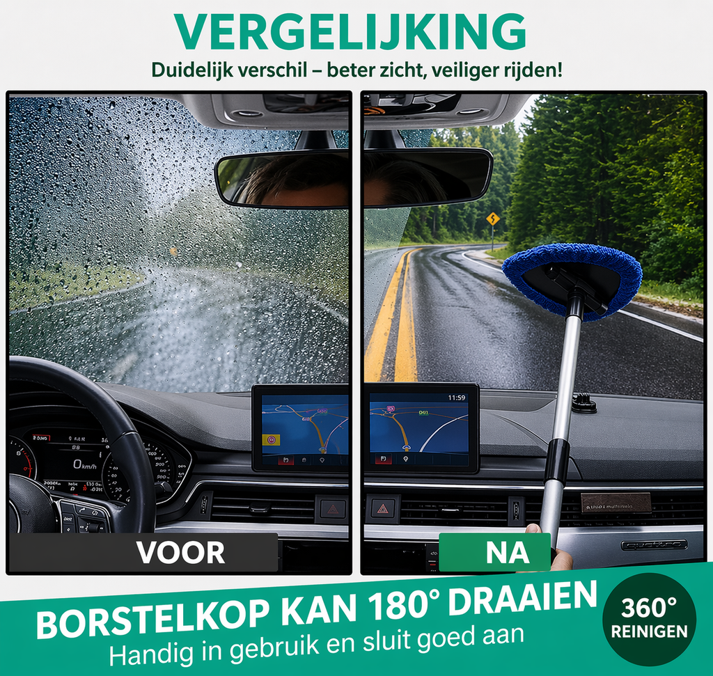 EasyReach Ruitenreiniger – uitschuifbaar en 180° draaibaar