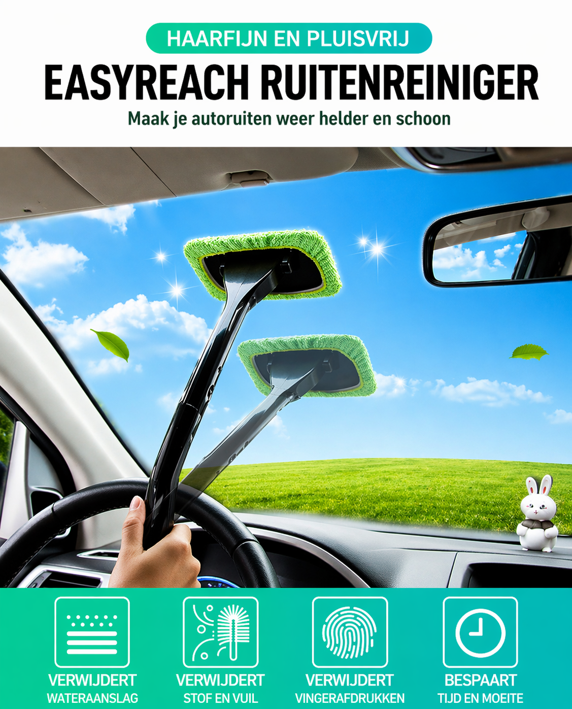 EasyReach Ruitenreiniger – uitschuifbaar en 180° draaibaar