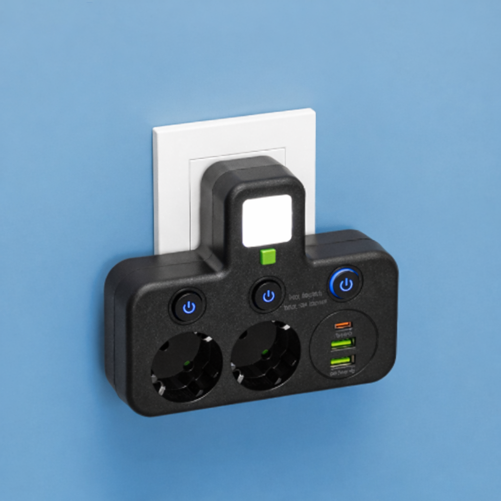 PlugMaster Connect - Intelligente stekkerdoos met USB-poorten + nachtlamp