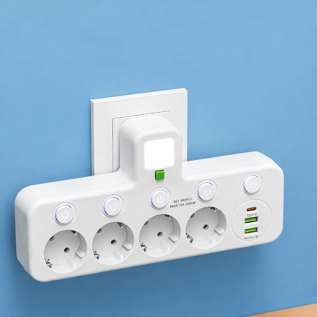 PlugMaster Connect - Intelligente stekkerdoos met USB-poorten + nachtlamp