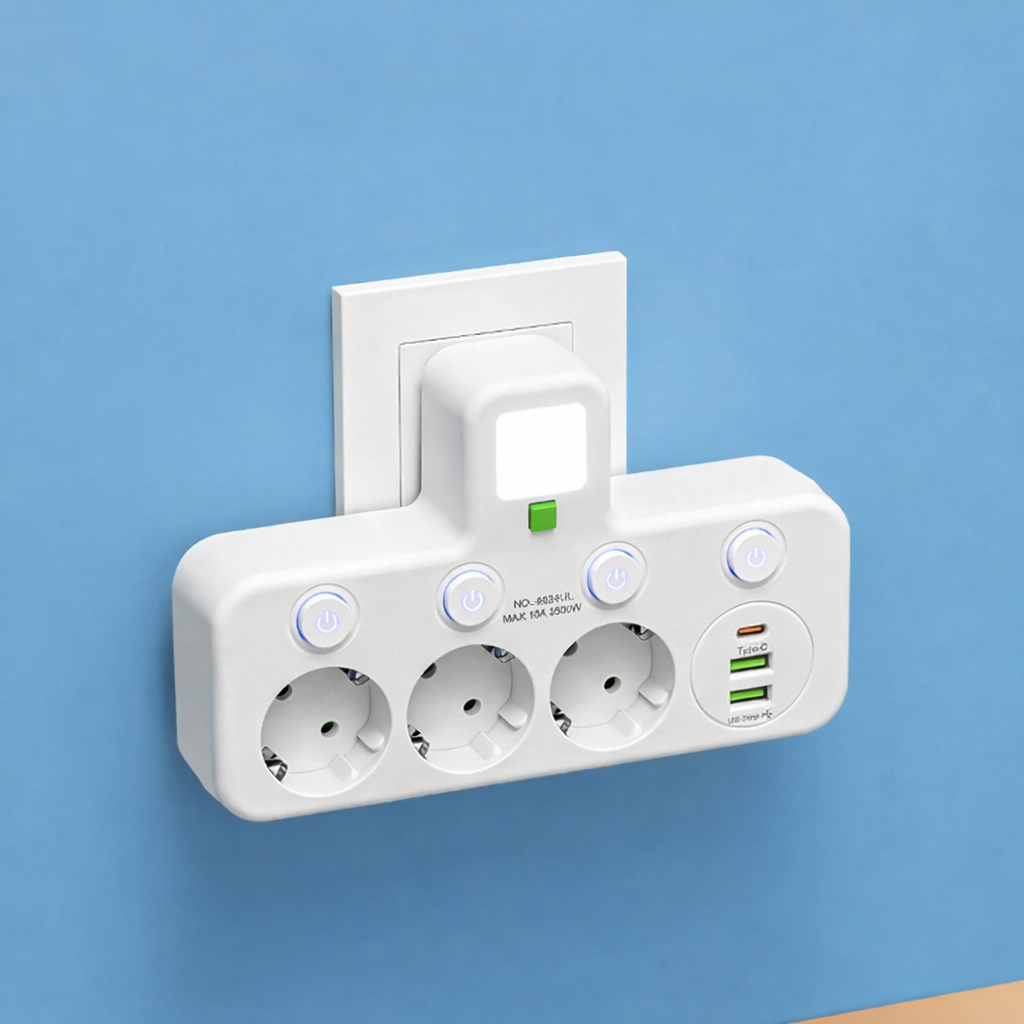 PlugMaster Connect - Intelligente stekkerdoos met USB-poorten + nachtlamp