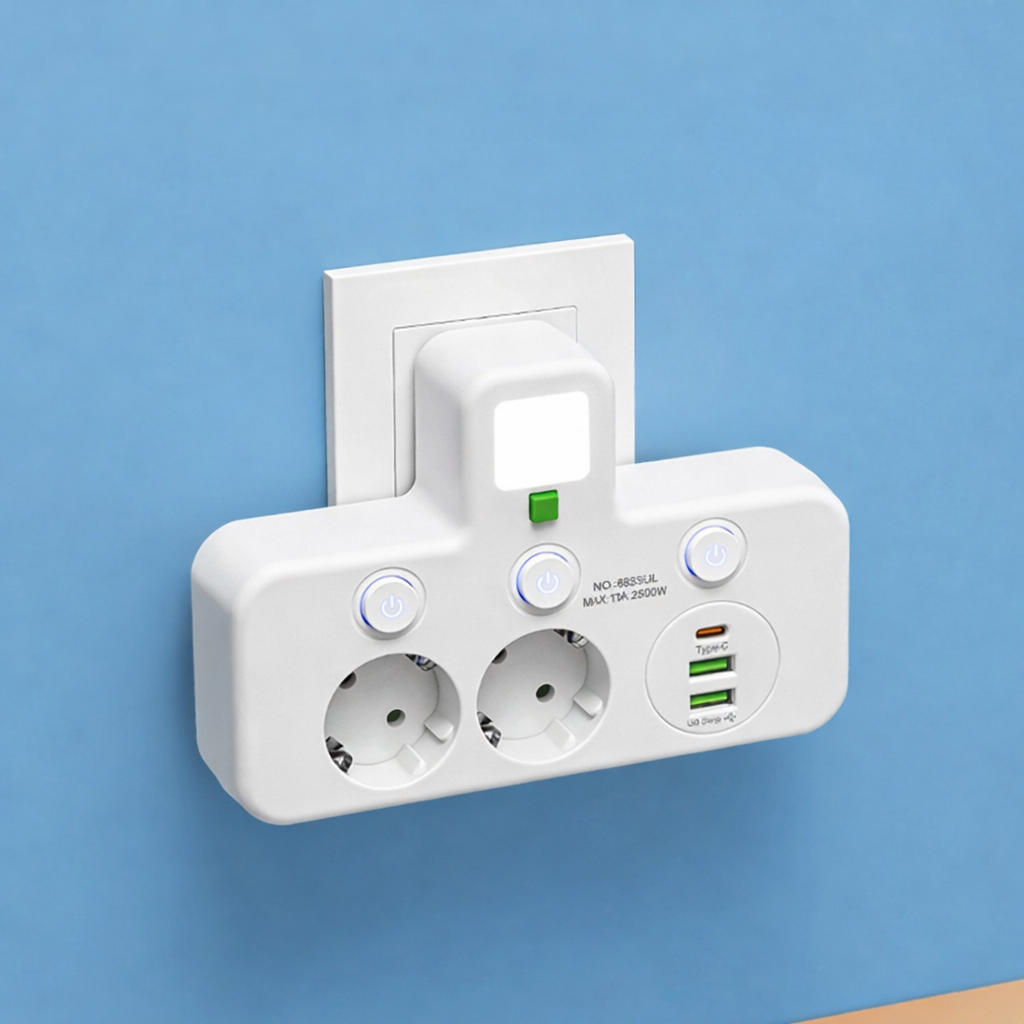 PlugMaster Connect - Intelligente stekkerdoos met USB-poorten + nachtlamp