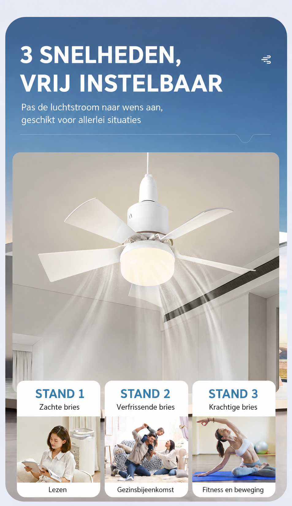 AirGlow 2-in-1 Plafondventilator met Ingebouwde Lamp en Afstandsbediening