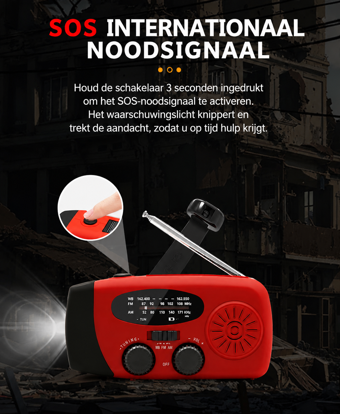 CrisisKlaar — Radio, zaklamp en powerbank in één