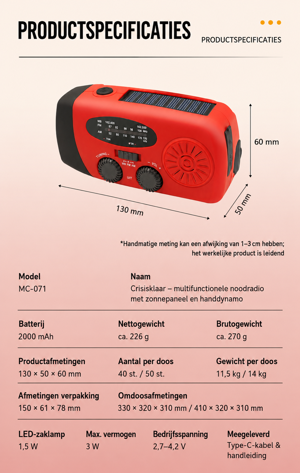 CrisisKlaar — Radio, zaklamp en powerbank in één