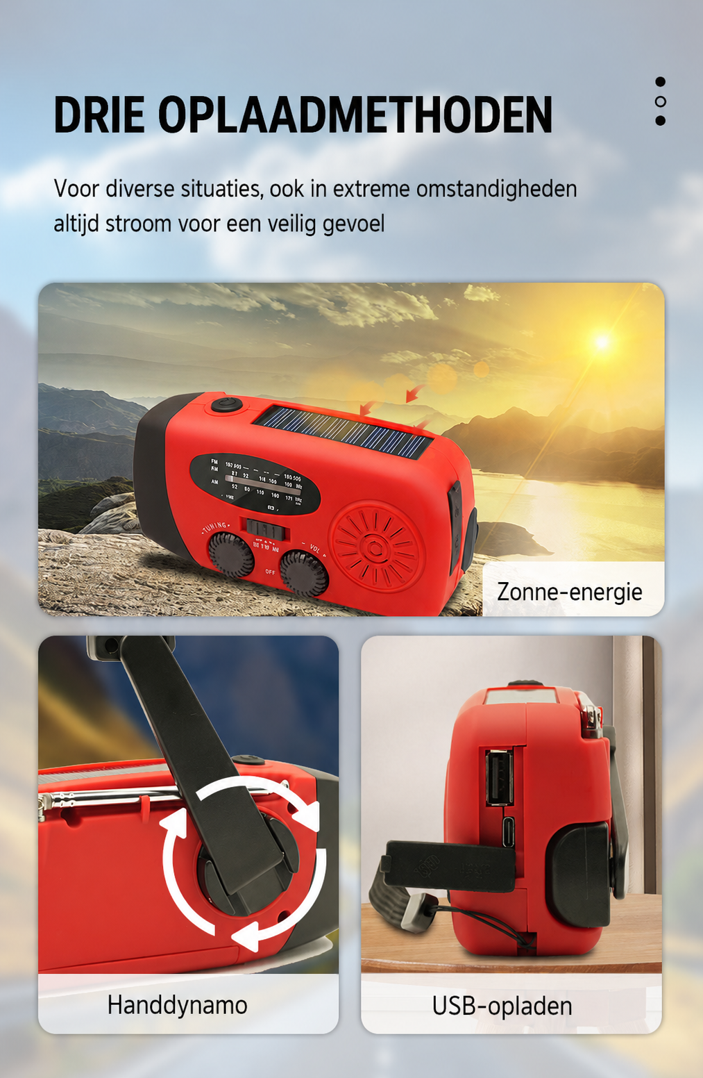 CrisisKlaar — Radio, zaklamp en powerbank in één