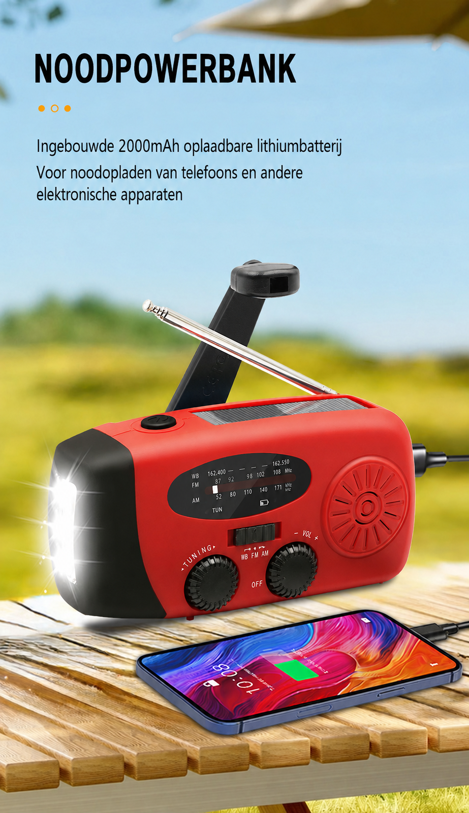 CrisisKlaar — Radio, zaklamp en powerbank in één