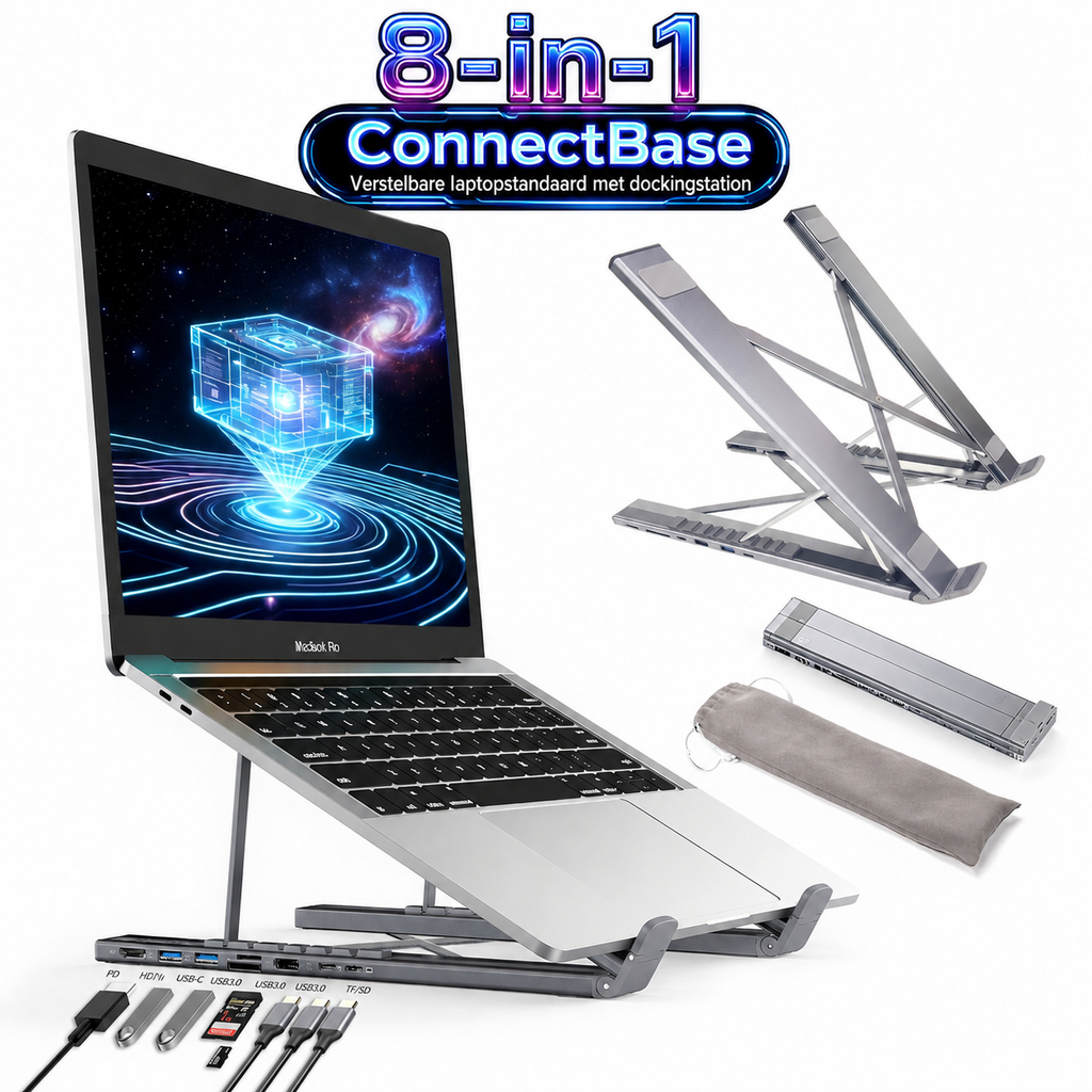 ConnectBase USB-C Dockingstation met Laptopstandaard en 4K HDMI