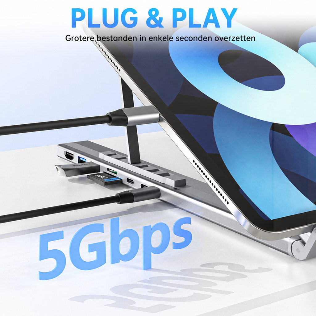 ConnectBase USB-C Dockingstation met Laptopstandaard en 4K HDMI