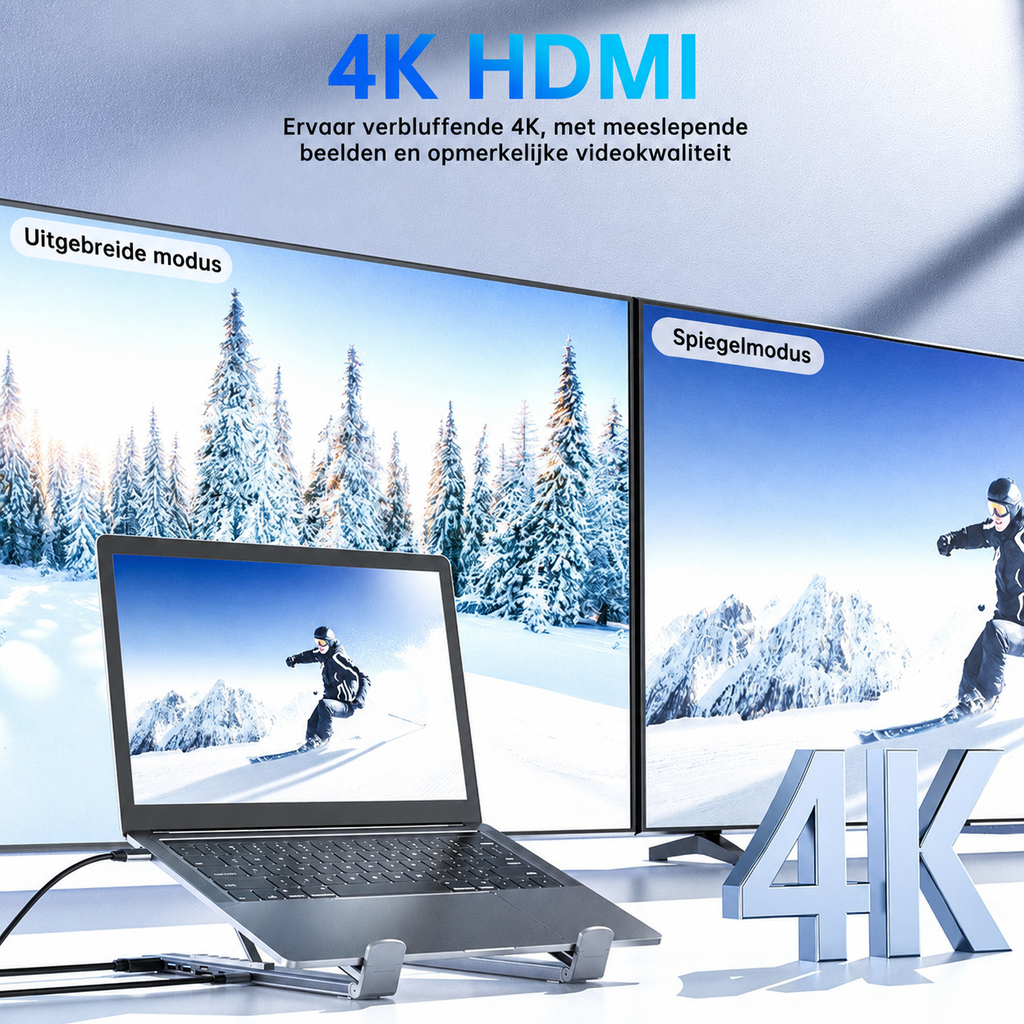 ConnectBase USB-C Dockingstation met Laptopstandaard en 4K HDMI