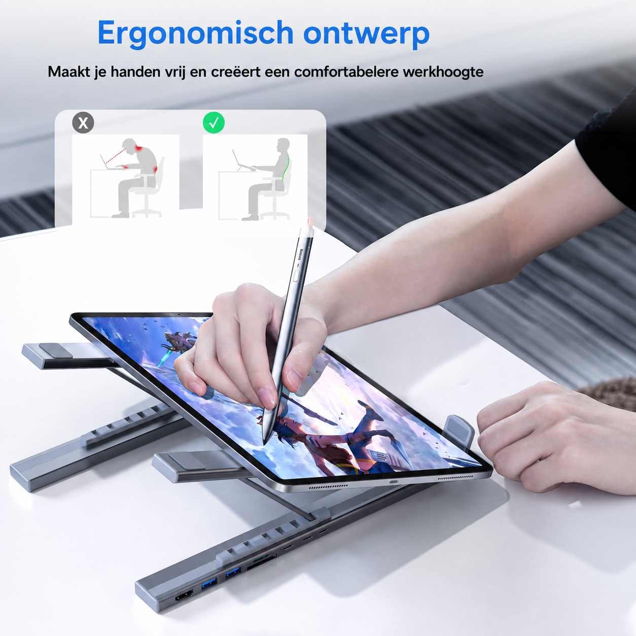 ConnectBase USB-C Dockingstation met Laptopstandaard en 4K HDMI