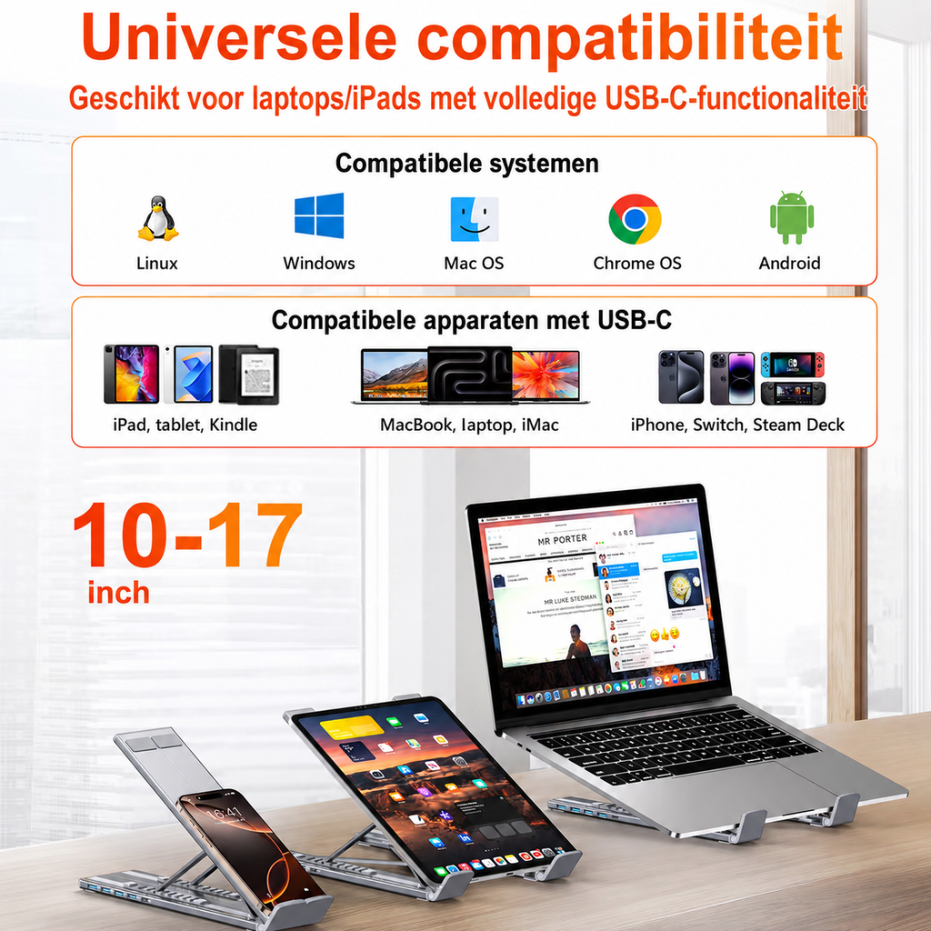 ConnectBase USB-C Dockingstation met Laptopstandaard en 4K HDMI
