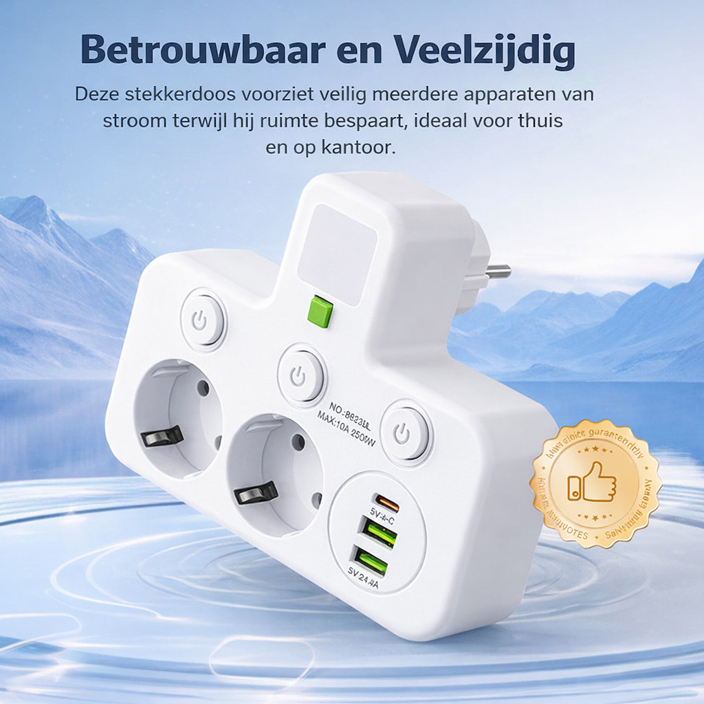 PlugMaster Connect - Intelligente stekkerdoos met USB-poorten + nachtlamp