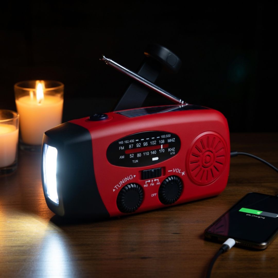 CrisisKlaar — Radio, zaklamp en powerbank in één